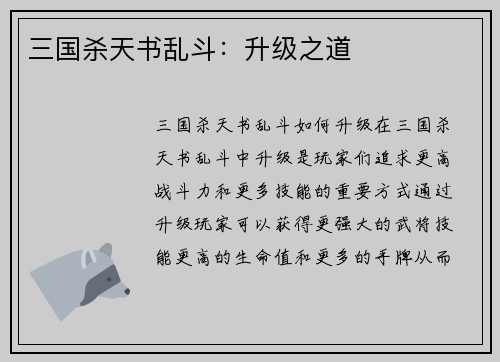 三国杀天书乱斗：升级之道